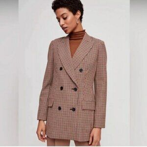 Aritzia Wilfred Margaux Plaid Double Breasted Houndstooth Blazer Sz 6